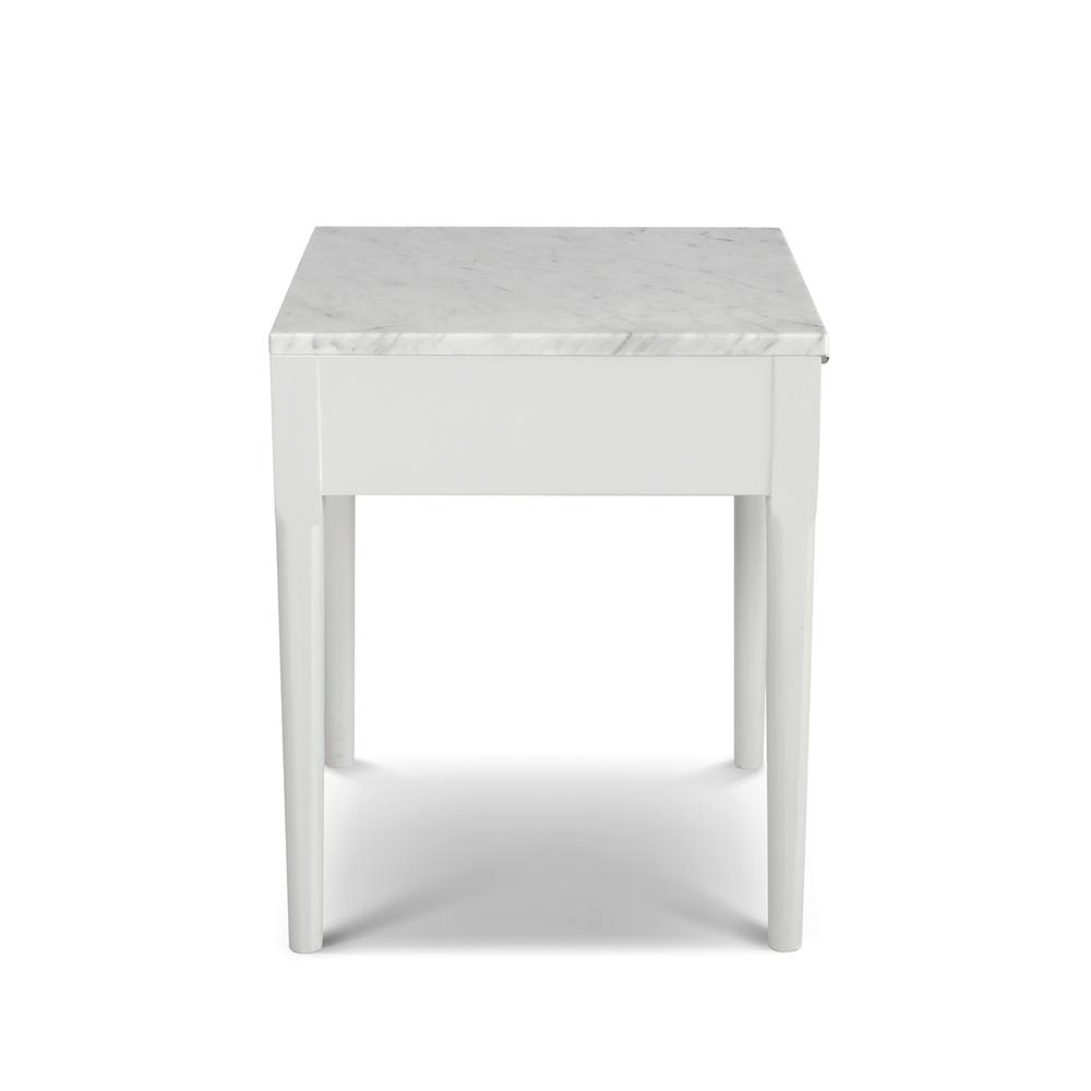 Alto 18" Square Italian Carrara White Marble Side Table with White Legs By The Bianco Collection