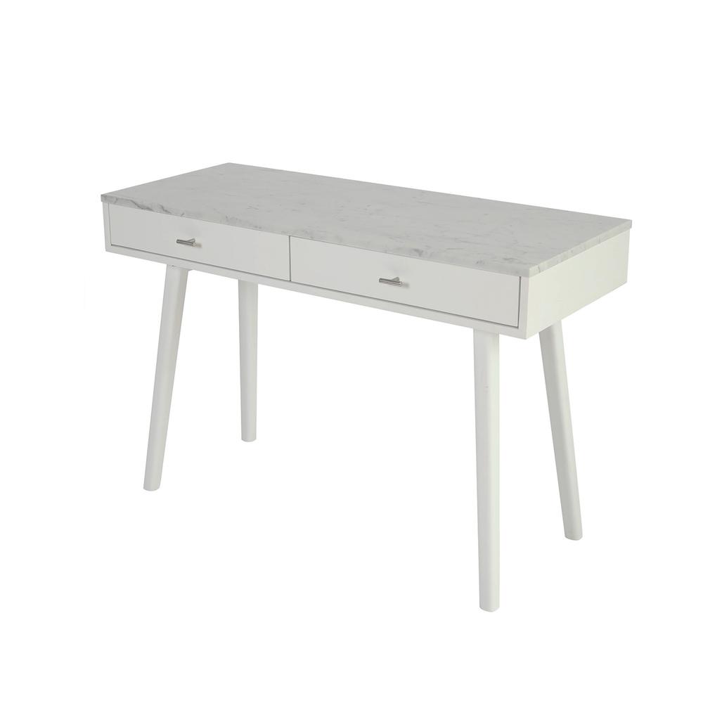 Viola 44" Rectangular White Marble Writing Desk with White Legs, TBC-4103-PT1730-WHT By The Bianco Collection | Desks | Modishstore - 7