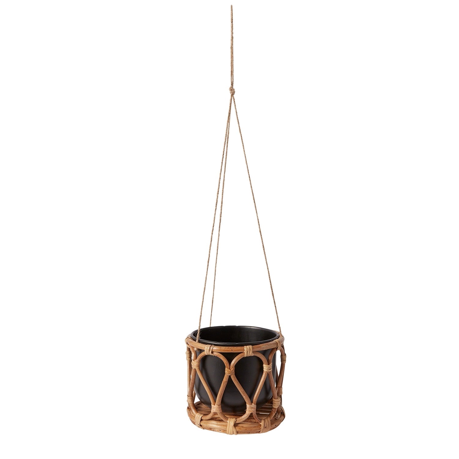 Boca Metal Hanging Pot in Rattan Basket -Set Of 2 By Accent Decor | Planters, Troughs & Cachepots | Modishstore - 3