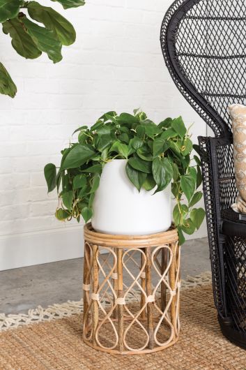 woven rattan plant stand Kora Plant Stand/Side Table By Accent Decor- 3 Sizes - Natural - Wood, Rattan - 55071 - 55070