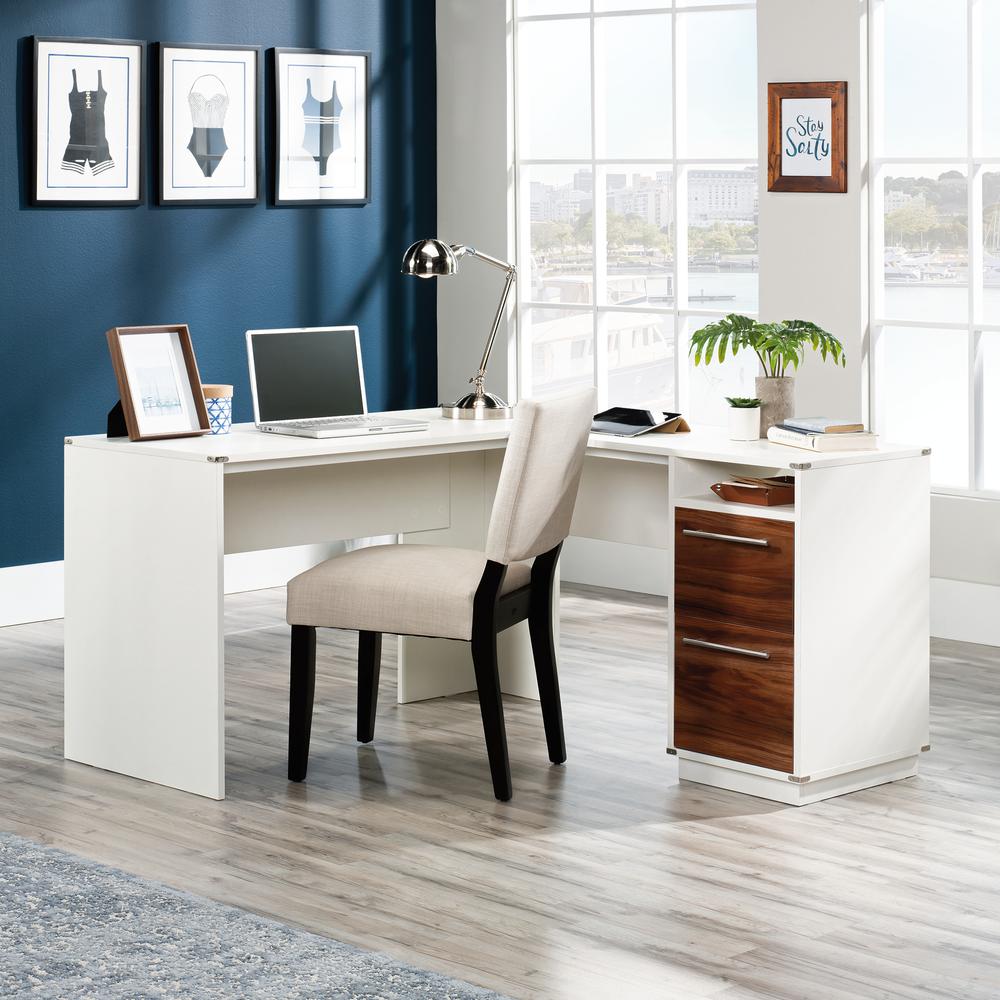 Vista Key L-Desk Pearl Wh/Blaze Acaci By Sauder | Desks | Modishstore - 4
