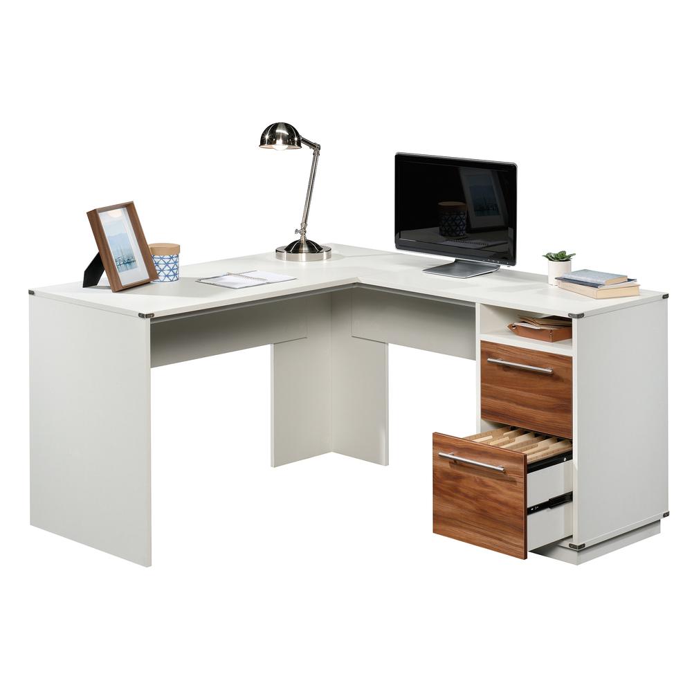 Vista Key L-Desk Pearl Wh/Blaze Acaci By Sauder | Desks | Modishstore - 2