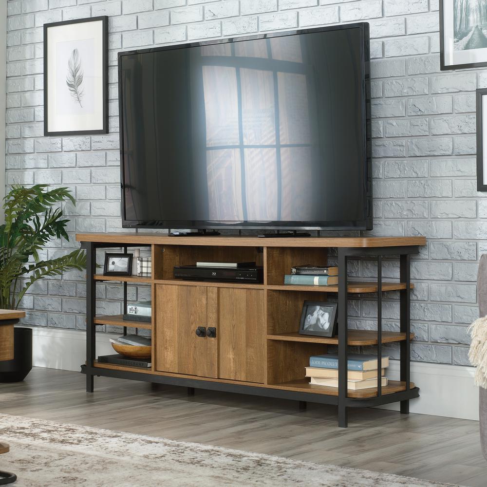 Station House Entertain Cred Etched Oak By Sauder | TV Stands | Modishstore - 4