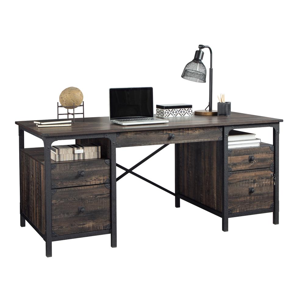 Steel River Dbl Ped Executive Desk Carbon Oak By Sauder | Desks | Modishstore - 4