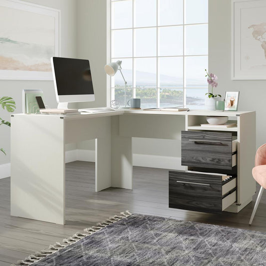 Vista Key L-Desk Pearl Wh/Misted Elm By Sauder | Desks | Modishstore - 4