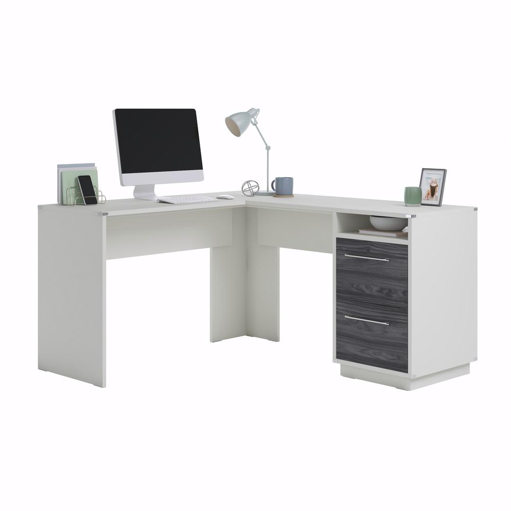 Vista Key L-Desk Pearl Wh/Misted Elm By Sauder | Desks | Modishstore - 2