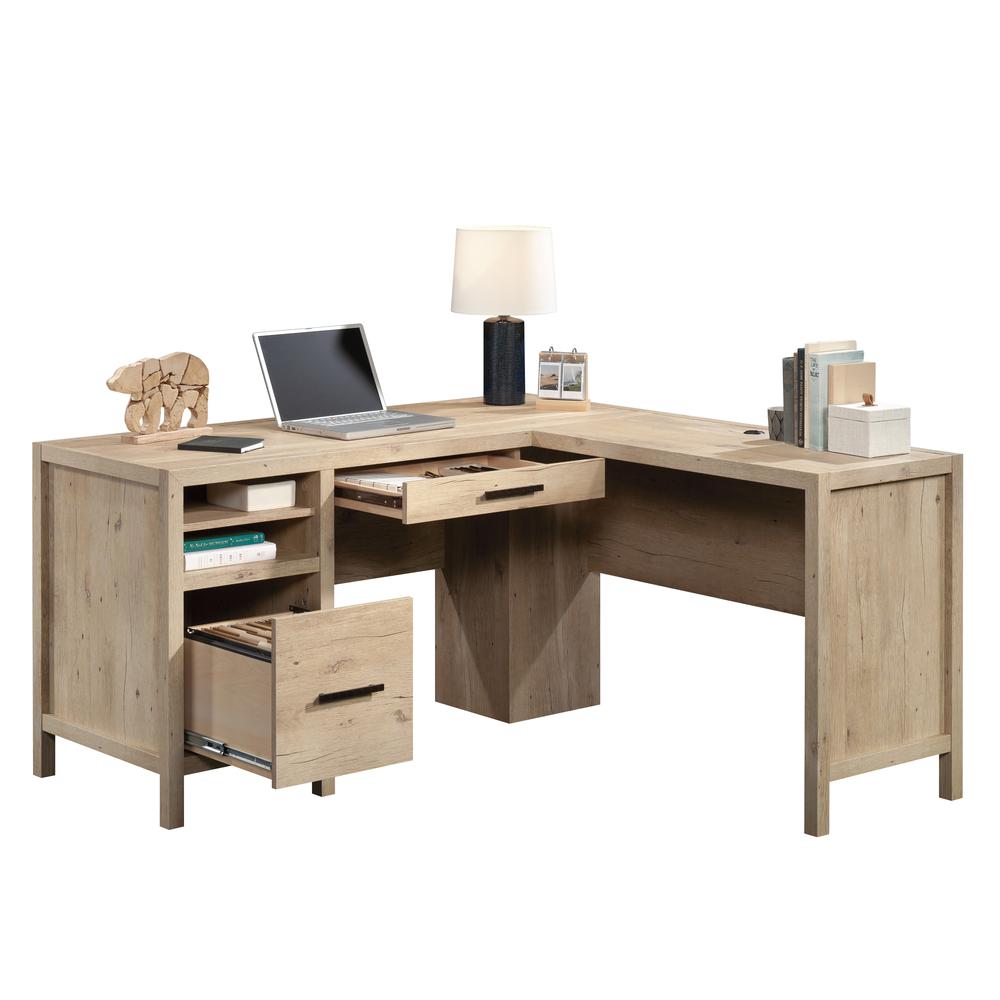 Pacific View L-Desk Prime Oak By Sauder | Desks | Modishstore
