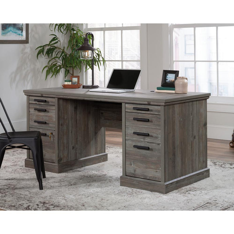 Double Ped Executive Desk In Pebble Pine By Sauder | Desks | Modishstore
