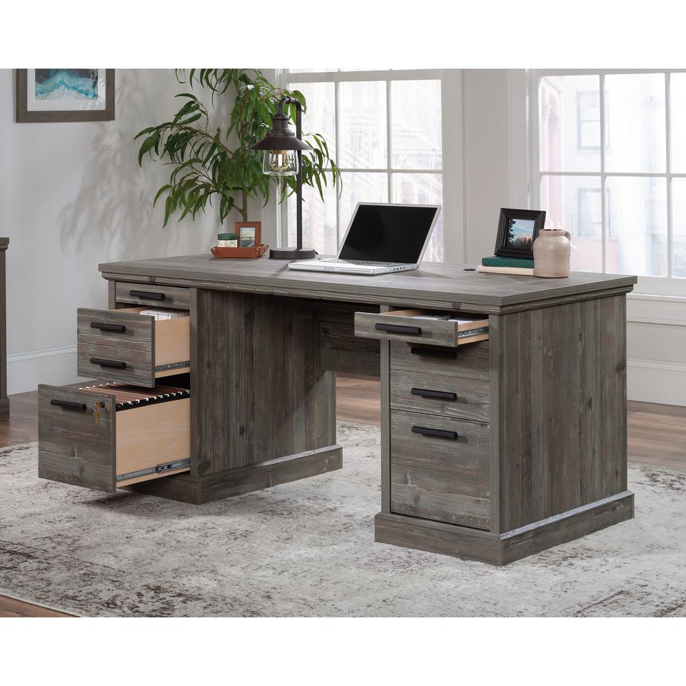 Double Ped Executive Desk In Pebble Pine By Sauder | Desks | Modishstore - 2