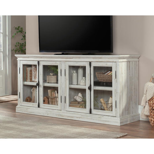 Tv Credenza With Glass Doors In White Plank By Sauder | Sideboards | Modishstore