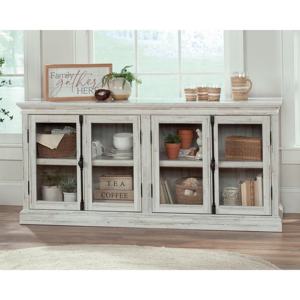Tv Credenza With Glass Doors In White Plank By Sauder | Sideboards | Modishstore - 2