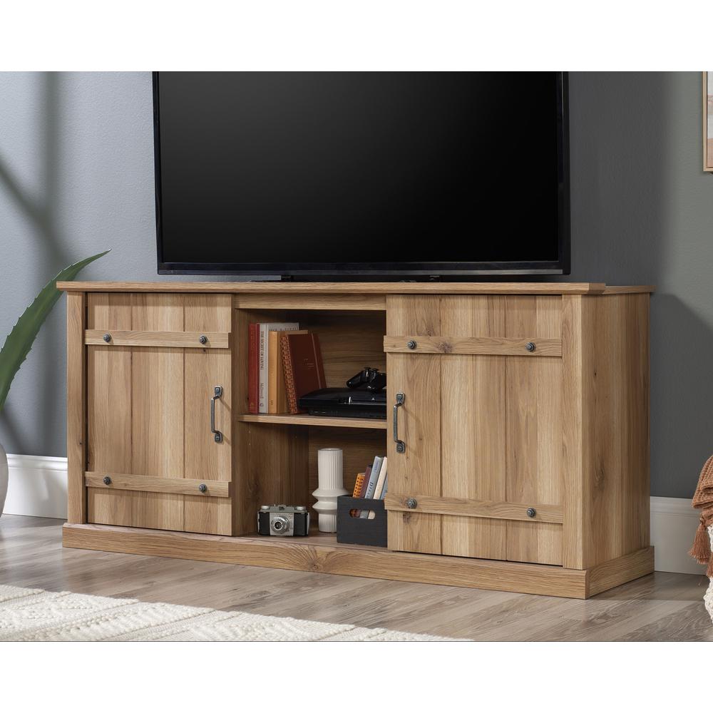 Tv Credenza With Sliding Doors In Timber Oak By Sauder | TV Stands | Modishstore