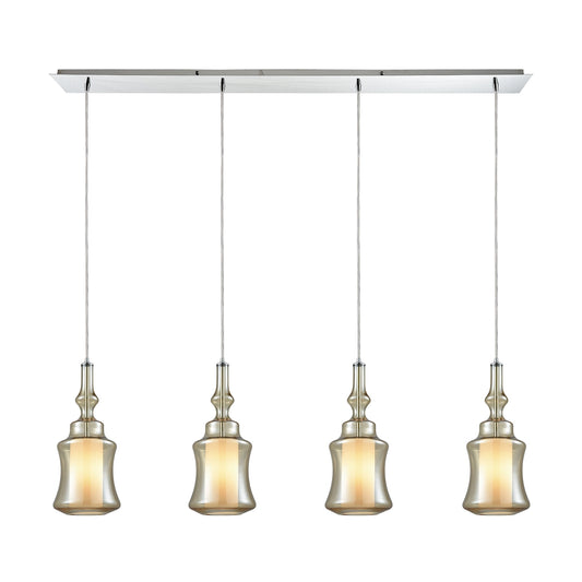 Alora 4-Light Linear Pendant Fixture in Chrome with Champagne-plated and Opal White Glass ELK Lighting | Pendant Lamps | Modishstore
