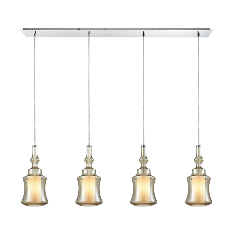 Alora 4-Light Linear Pendant Fixture in Chrome with Champagne-plated and Opal White Glass ELK Lighting | Pendant Lamps | Modishstore