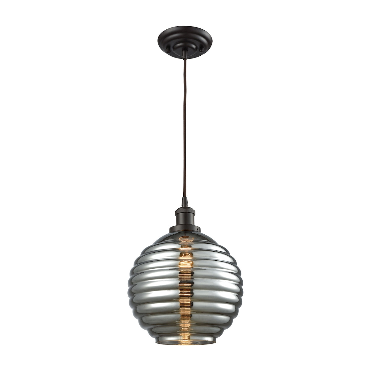 Ridley 1-Light Pendant in Oil Rubbed Bronze with Smoke Plated Beehive Glass ELK Lighting | Pendant Lamps | Modishstore