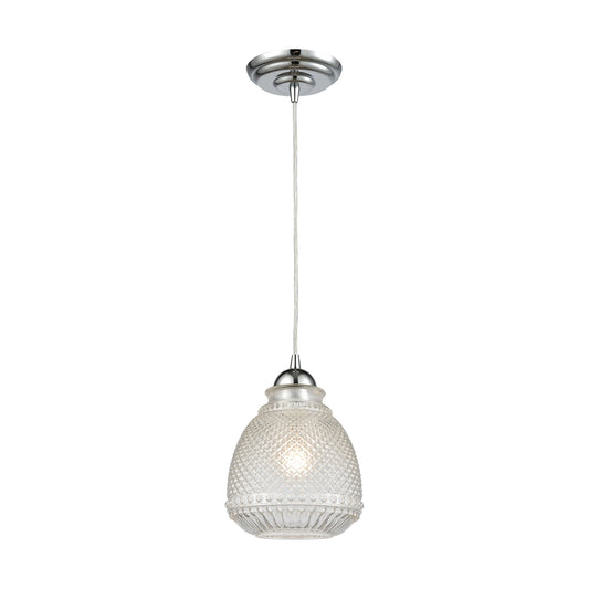 Victoriana 1-Light Mini Pendant in Polished Chrome with Clear Crosshatched Glass ELK Lighting | Pendant Lamps | Modishstore