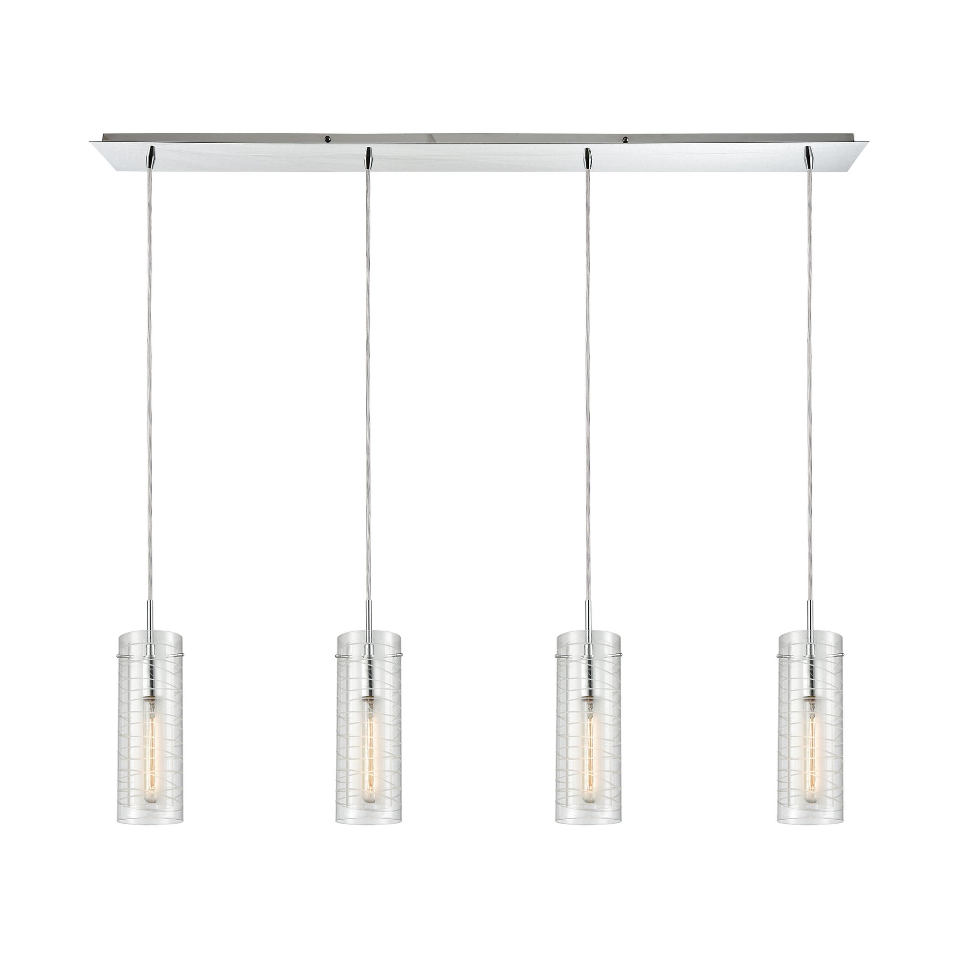 Swirl 4-Light Linear Pendant Fixture in Polished Chrome with Clear Etched Glass ELK Lighting | Pendant Lamps | Modishstore