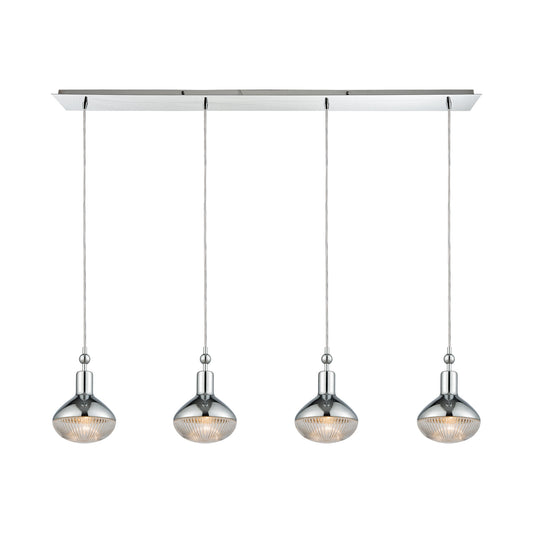 Ravette 4-Light Linear Pendant Fixture in Polished Chrome with Clear Ribbed Glass ELK Lighting | Pendant Lamps | Modishstore