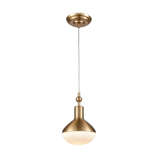 Ravette 1-Light Mini Pendant in Satin Brass with Opal White Ribbed Glass ELK Lighting | Pendant Lamps | Modishstore