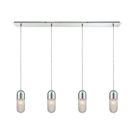 Capsula 4-Light Linear Pendant Fixture in Polished Chrome with Clear Textured Glass ELK Lighting | Pendant Lamps | Modishstore
