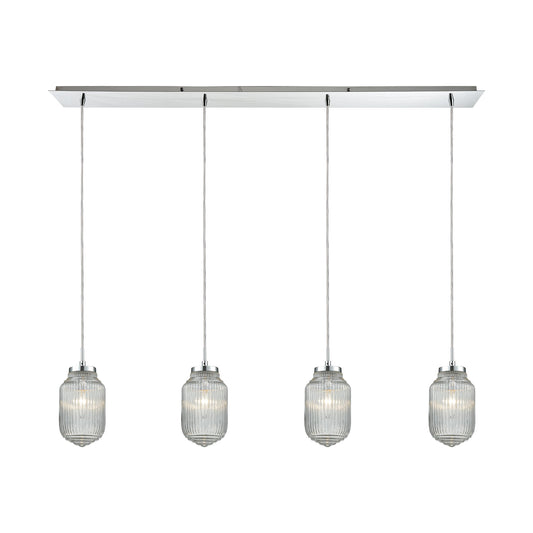 Dubois 4-Light Linear Pendant Fixture in Polished Chrome with Clear Ribbed Glass ELK Lighting | Pendant Lamps | Modishstore