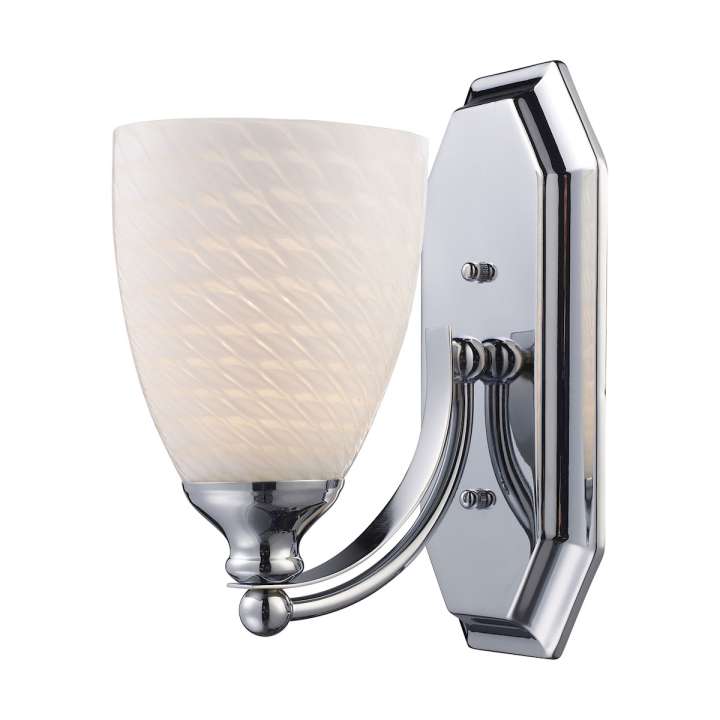 Mix and Match Vanity 1-Light Wall Lamp in Chrome with White Swirl Glass | Vanity Light | Modishstore