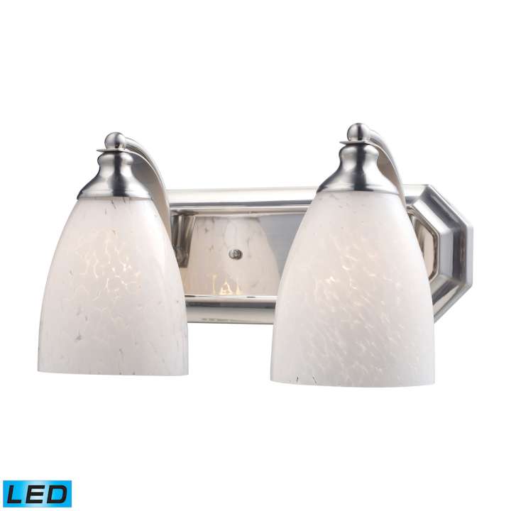 Mix-N-Match Vanity 2-Light Wall Lamp in Satin Nickel with Snow White Glass - Includes LED Bulbs | Vanity Light | Modishstore