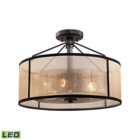 Diffusion 3-Light Semi Flush in Oiled Bronze with Organza and Mercury Glass - Includes LED Bulbs | Ceiling Lamps | Modishstore
