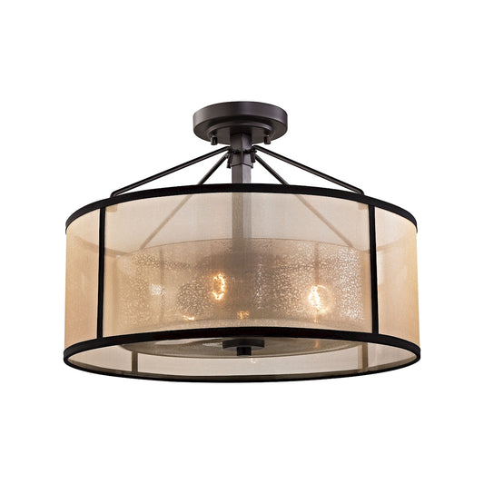 Diffusion 3-Light Semi Flush in Oiled Bronze with Organza and Mercury Glass ELK Lighting | Ceiling Lamps | Modishstore
