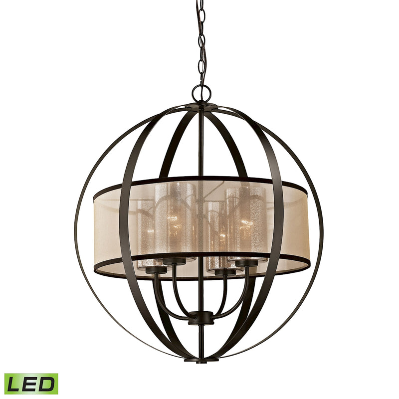 ELK Diffusion 4-Light Chandelier in Oiled Bronze with Organza and Mercury Glass - Includes LED Bulbs ELK Lighting 57029/4-LED | Chandeliers | Modishstore
