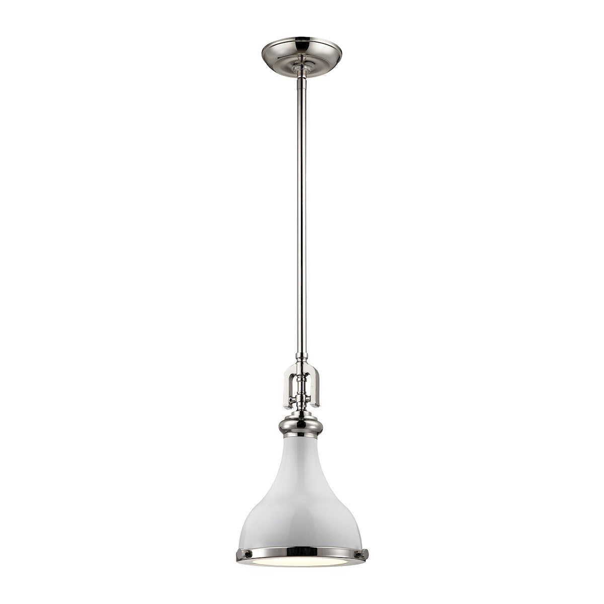 Rutherford 1-Light Mini Pendant in Polished Nickel with Gloss White Shade ELK Lighting | Pendant Lamps | Modishstore
