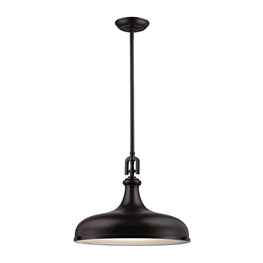 Rutherford 1-Light Pendant in Oil Rubbed Bronze with Metal Shade ELK Lighting 57062/1 | Pendant Lamps | Modishstore