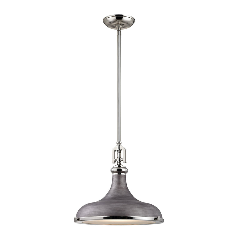 Rutherford 1-Light Pendant in Polished Nickel and Weathered Zinc with Metal Shade ELK Lighting 57081/1 | Pendant Lamps | Modishstore