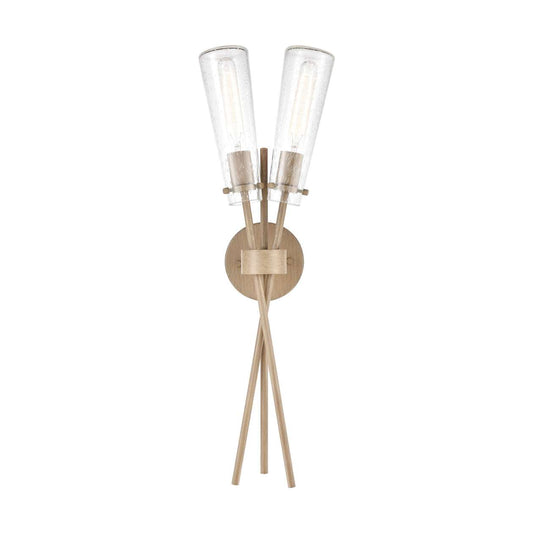 Stix 2-Light Sconce in Light Wood with Seedy Glass | Sconces | Modishstore