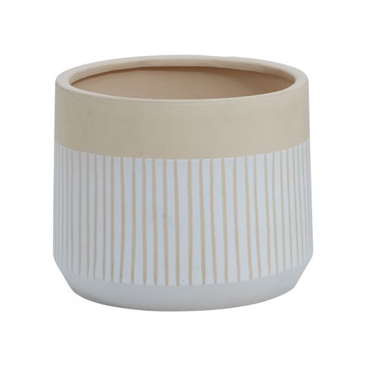 Aveline Ceramic Tan & White Striped Pot By Accent Decor- 3 sizes | Planters, Troughs & Cachepots | Modishstore - 3