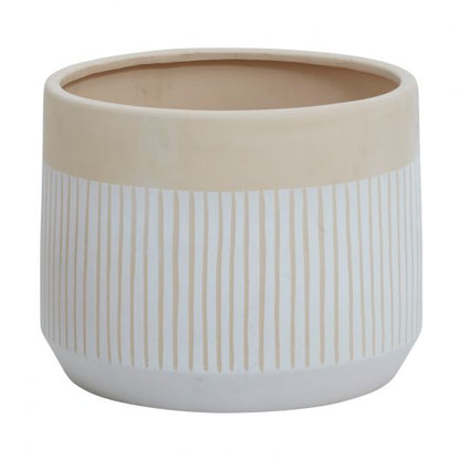 Aveline Ceramic Tan & White Striped Pot By Accent Decor- 3 sizes | Planters, Troughs & Cachepots | Modishstore - 5