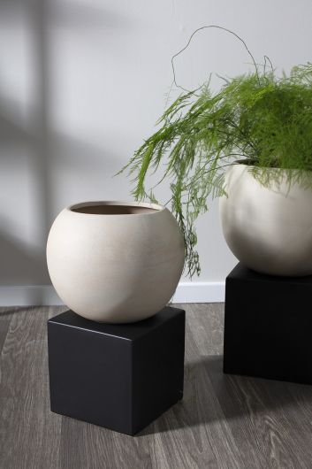 Hersch Tan Sculptural Ceramic Pot on a Cube Plant Stand By Accent Decor- 2 Sizes | Planters, Troughs & Cachepots | Modishstore - 6