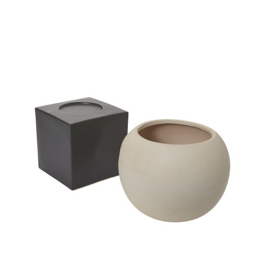 Hersch Tan Sculptural Ceramic Pot on a Cube Plant Stand By Accent Decor- 2 Sizes | Planters, Troughs & Cachepots | Modishstore - 4