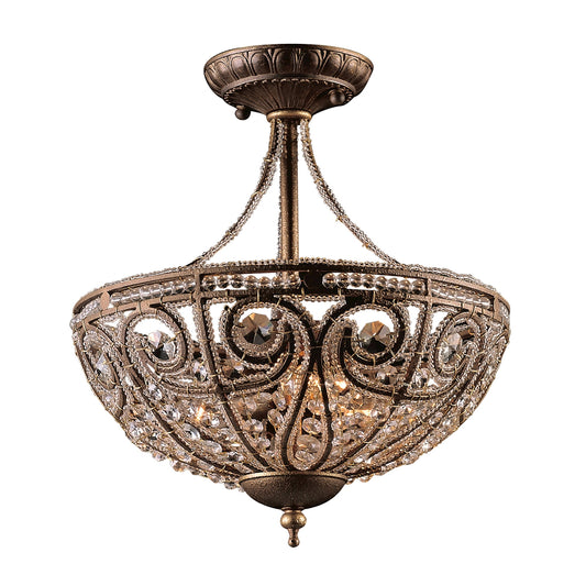 Elizabethan 3-Light Semi Flush in Dark Bronze with 32% Lead Crystal ELK Lighting | Ceiling Lamps | Modishstore