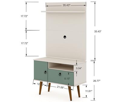 Manhattan Comfort Tribeca 35.43 Mid-Century Modern TV Stand and Panel with Media and Display Shelves in Off White and Green Mint | TV Stands | Modishstore - 7