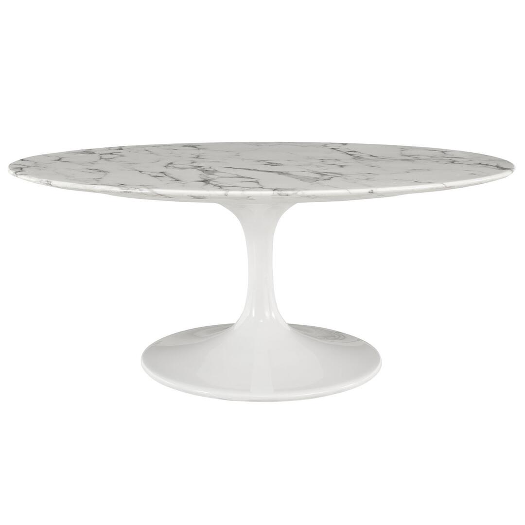 Modway Lippa 42" Oval-Shaped Artificial Marble Coffee Table in White | Coffee Tables | Modishstore-4