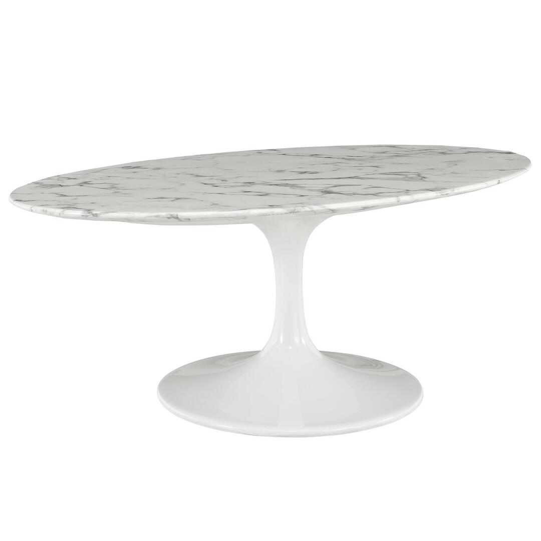 Modway Lippa 42" Oval-Shaped Artificial Marble Coffee Table in White | Coffee Tables | Modishstore-5