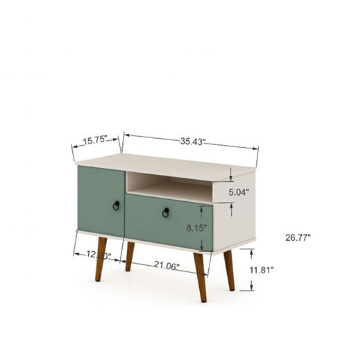 Manhattan Comfort Tribeca 35.43 Mid-Century Modern TV Stand with Solid Wood Legs in Off White and Green Mint | TV Stands | Modishstore - 3