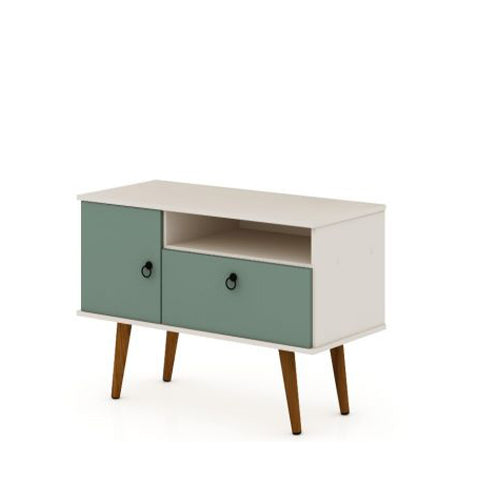 Manhattan Comfort Tribeca 35.43 Mid-Century Modern TV Stand with Solid Wood Legs in Off White and Green Mint | TV Stands | Modishstore - 5