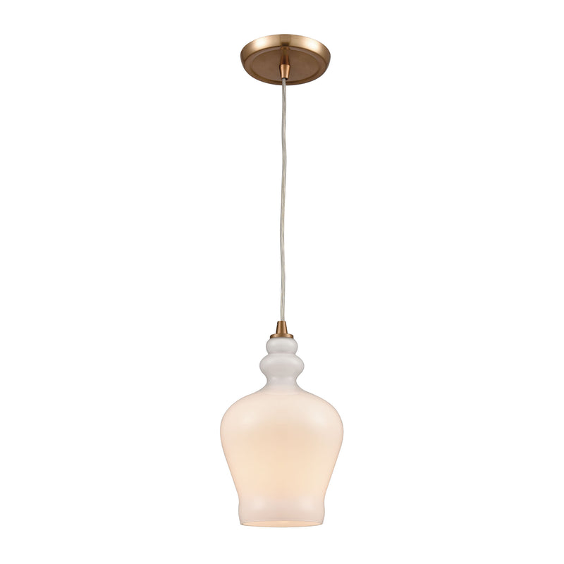 Menlow Park 1-Light Mini Pendant in Satin Brass with Opal White Glass ELK Lighting | Pendant Lamps | Modishstore