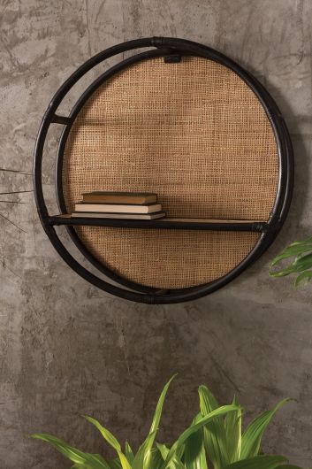 Gambit Round Iron & Natural Grass Wall Shelf By Accent Decor | Wall Shelf | Modishstore - 1