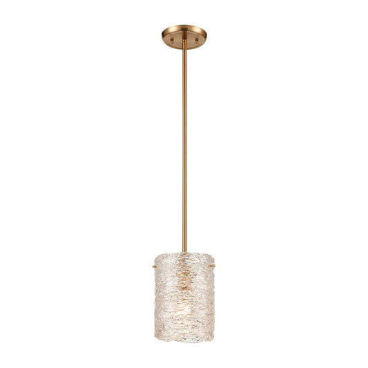 Chiseled Ice 1-Light Mini Pendant in Satin Brass with Clear Heavily Textured Glass by ELK Lighting | Modishstore | Pendant Lamps