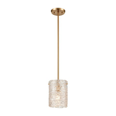 Chiseled Ice 1-Light Mini Pendant in Satin Brass with Clear Heavily Textured Glass by ELK Lighting