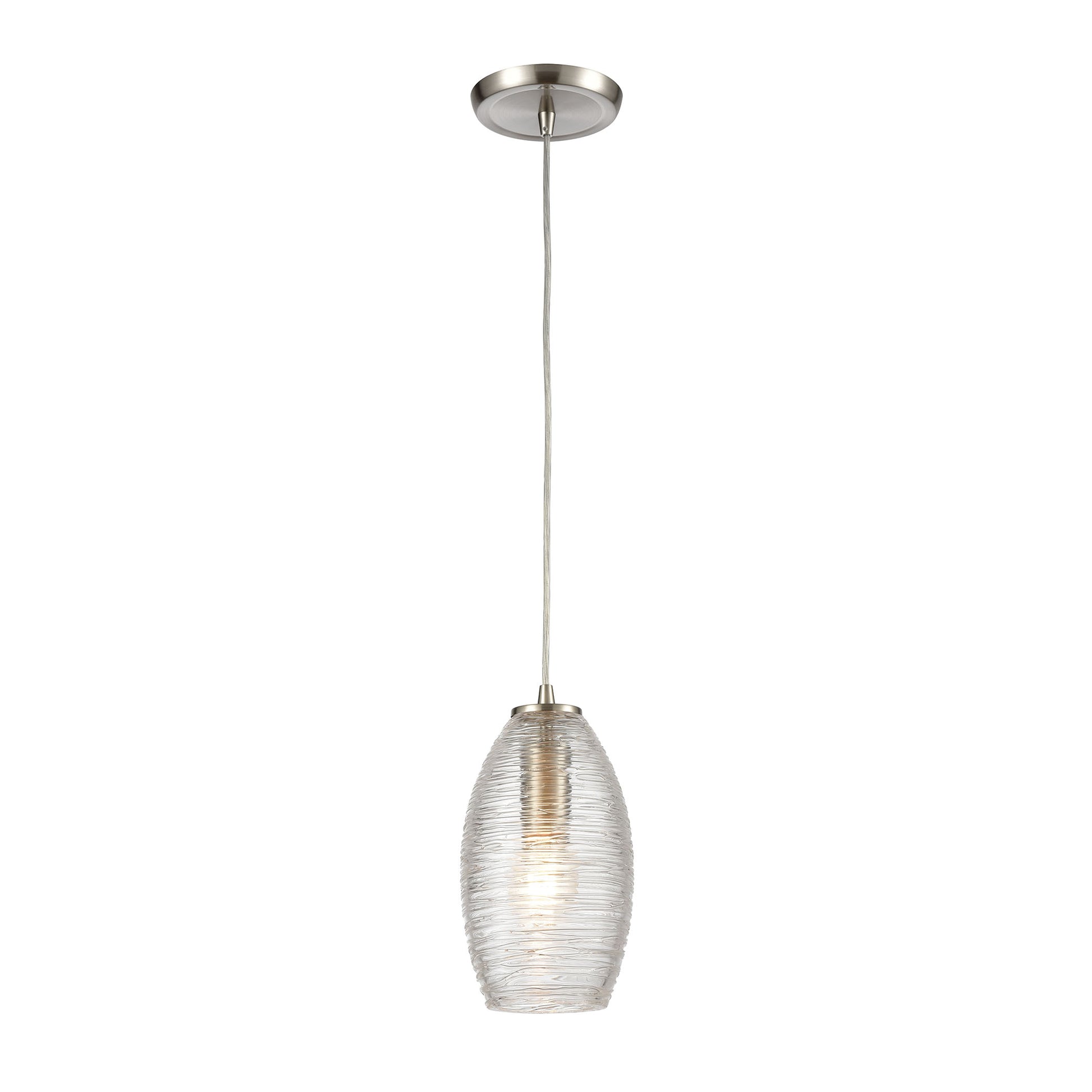 Frazzle 1-Light Mini Pendant in Satin Nickel with Horizontally Textured Clear Glass by ELK Lighting | Modishstore | Pendant Lamps