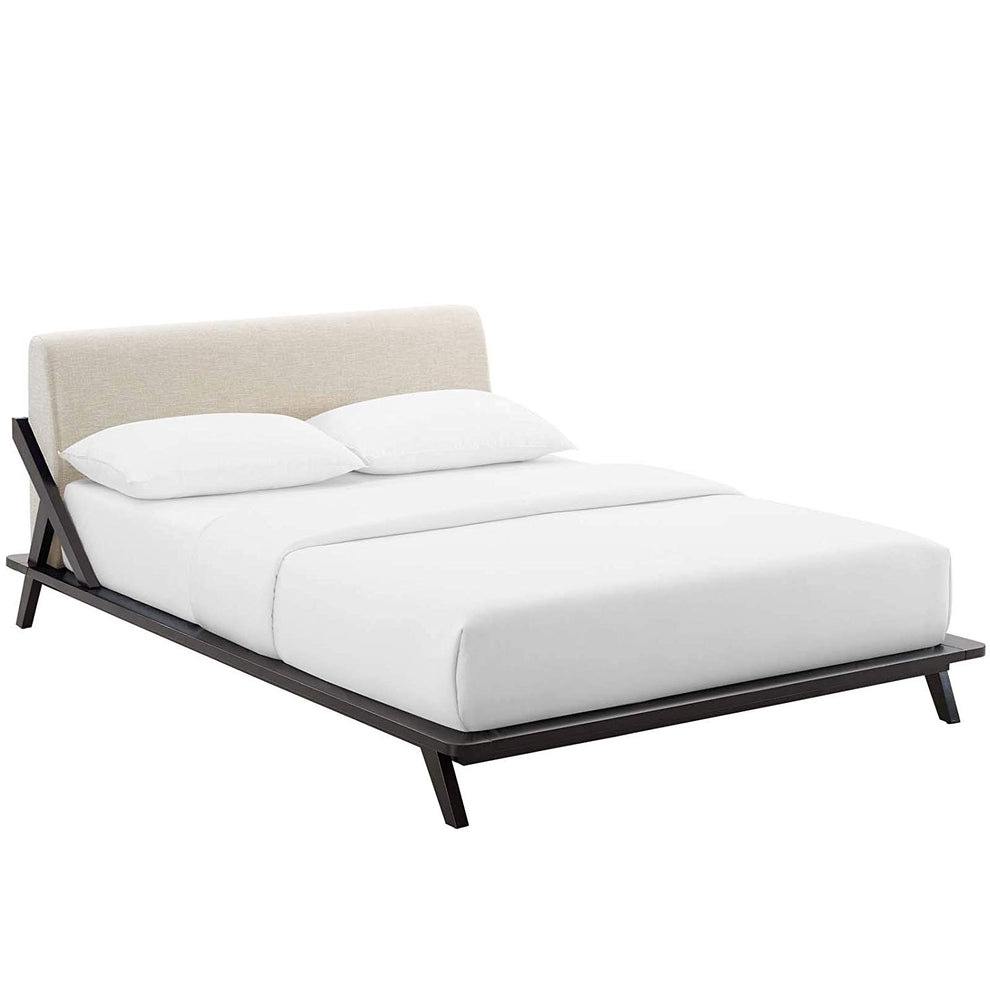 Modway Luella Queen Upholstered Fabric Headboard Platform Walnut Bed Frame - MOD-6047 | Beds | Modishstore - 3